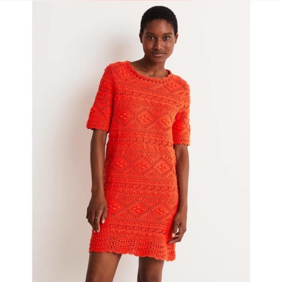 Boden Dresses & Skirts - NWT Boden Claudia Orange Red Knitted Crochet Short Sleeve Mini Dress 2R